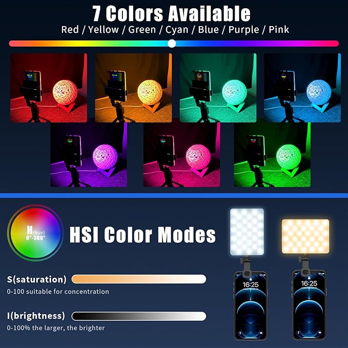 RGB Selfie Light for Phone, 90 LED Phone Light with 360° Full Color CRI 95+ Dimmable 2500K-8500K, 3000mAh Video Light for Phone iPad, Laptop, Makeup, TikTok, Selfie, Vlog, Video Conference