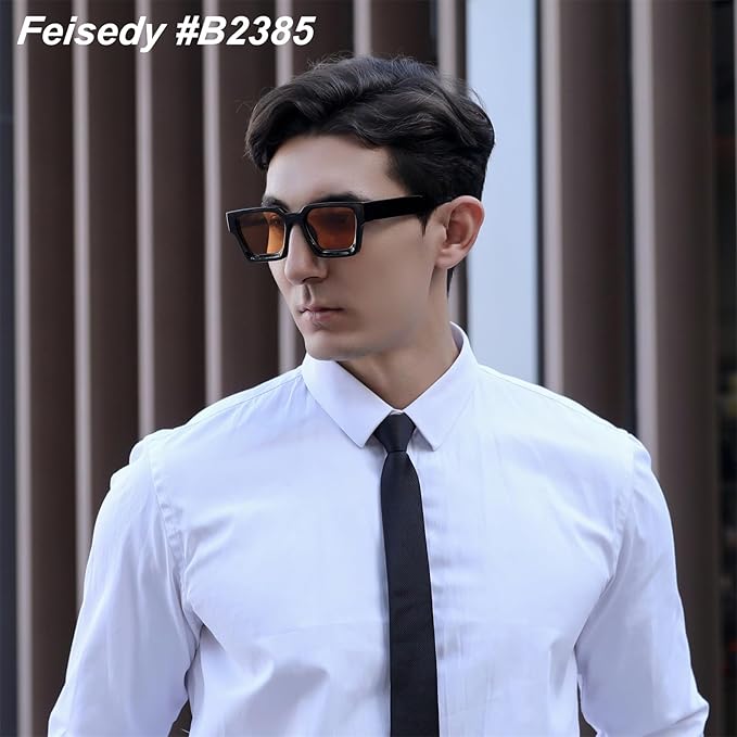 FEISEDY Retro 90s Square Sunglasses for Women Men Trendy Chunky Rectangle Sunglasses UV400 Protection B2385