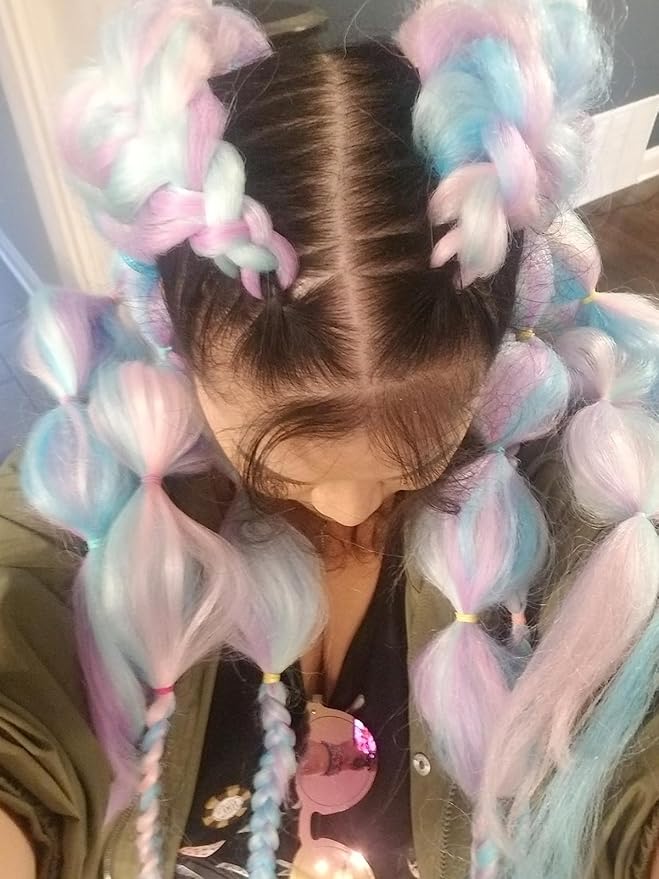 Ombre 4 Colors Mix Braiding Hair 3pcs Extensions Jumbo Hair Rainbow Color Colorful Twist Braid wigs Dreadlocks ( Pink /Purple/Green/Blue/ Light Cyan) (Lot 24Inch)