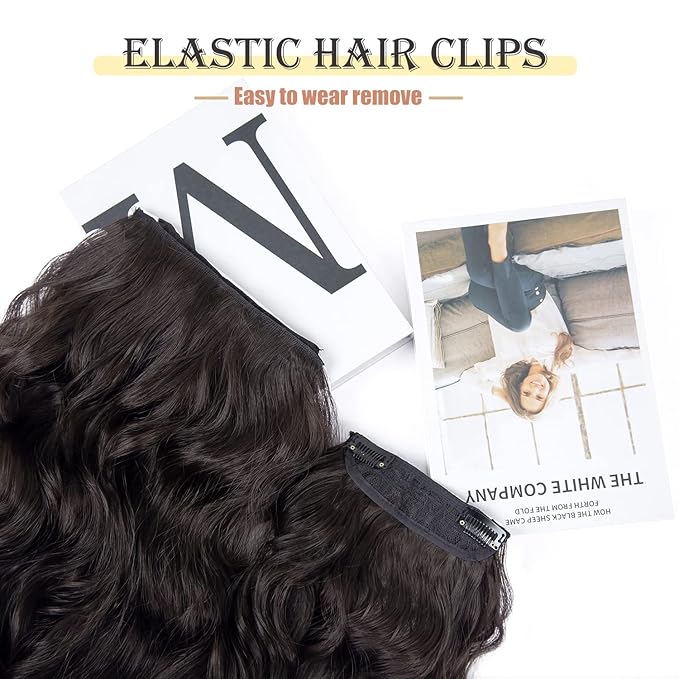 4PCS Clip in Hair Extensions 20 Inches Long Blonde Soft Wavy Clip in Synthetic Hair Extensions for Women (Ombre Chocolate Brown Mix Ash Blonde, R6/88#)