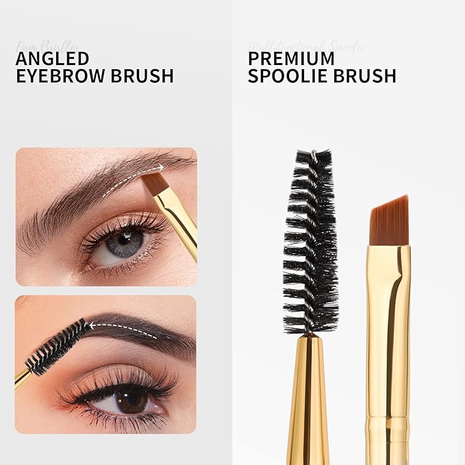 Docolor 3Pcs Duo Eyebrow Brush, Professional Eye Makeup Tool, Eyeshadow Brush and Spoolie Brush Black
