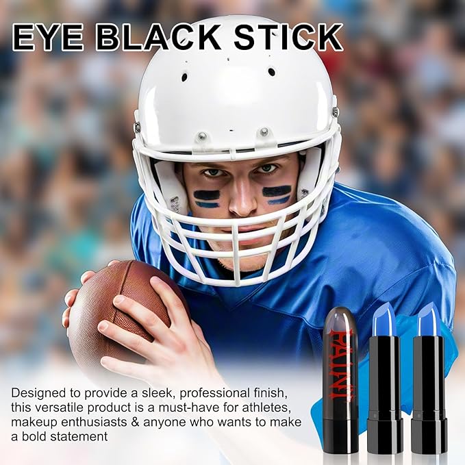 2 Pcs Blue Eye Black Softball Football Baseball Lacrosse, Cream Face Body Paint Stick Halloween SFX Avatar Smurf Mystique Clown Cosplay Makeup Kit, Eyeblack Sticks for Sports Special Effects