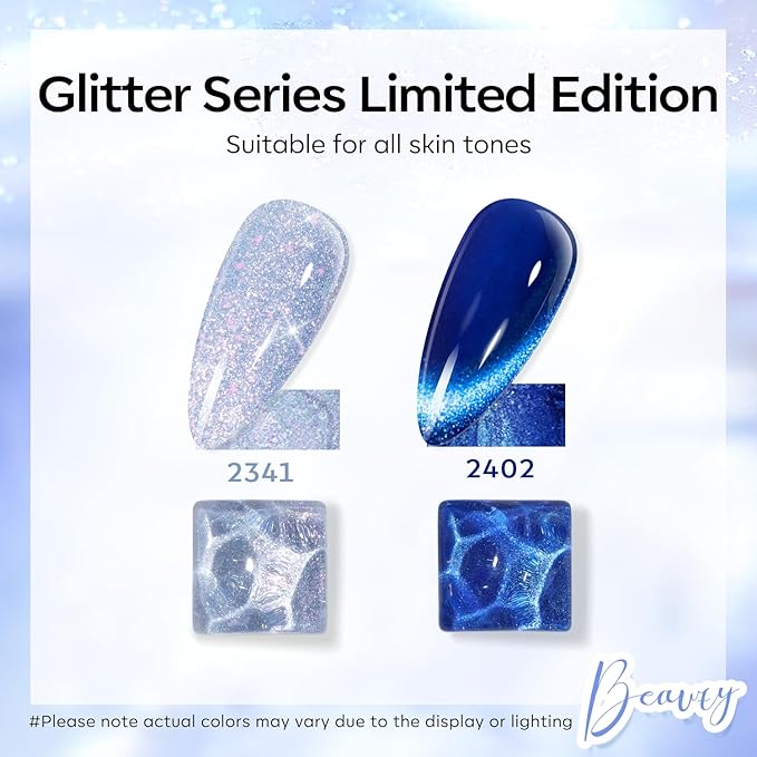 modelones Gel Nail Polish Set 2 PCS 15 ML Blue Cat Eye Gel Nail Polish Glitter Galaxy Dark Blue 9D Nail Gel Polish With Magnet Light Blue White Shimmer Soak Off Led Nail Art Gel DIY Salon For Women