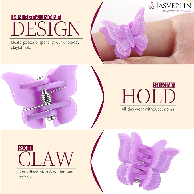 90s Small Butterfly Hair Clips, Cute Hairclip Colorful Pastel Claw Accessories for Women Girls Y2k 10 Colors 50 pcs (Vivid Spectrum)