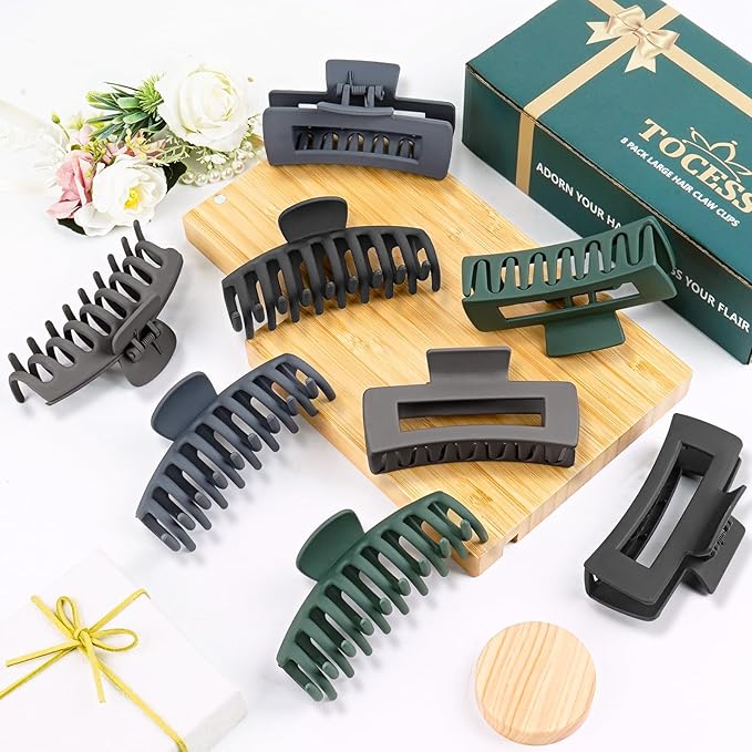 TOCESS 8 Pack Big Hair Claw Clips for Women Large Claw Clip for Thin Thick Curly Hair 90's Strong Hold 4.33 Inch Nonslip Neutral Matte Hair Clips