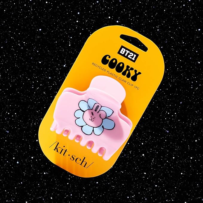 Kitsch BT21 Recycled Plastic Puffy Medium Hair Clips for Women, Claw Clips for Thin and Short Hair, Cute Claws for Girls, Cooky