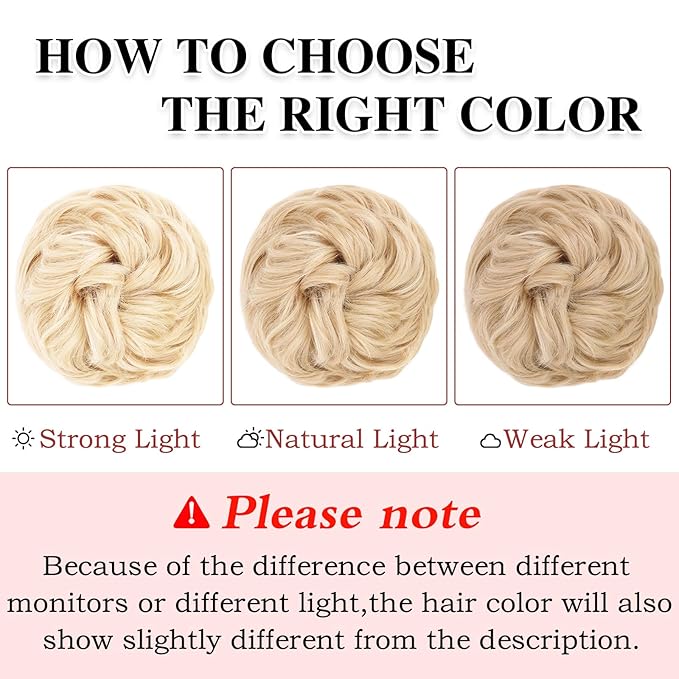 MORICA 1PCS Messy Hair Bun Hair Scrunchies Extension Curly Wavy Messy Bun Hair Synthetic Chignon Hairpieces for Women(22/613#(Pale Golden Blonde & Bleach Blonde Mixed))