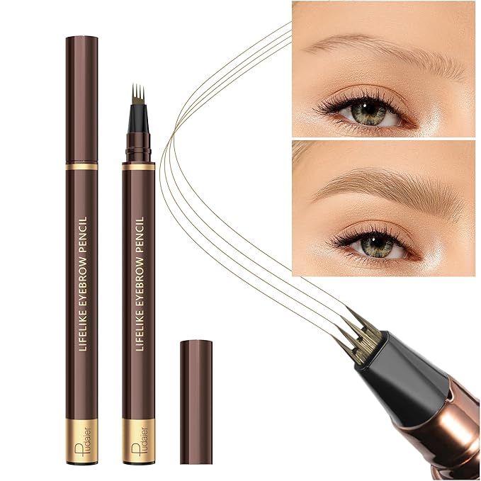 2 Pack Eyebrow Pen, Waterproof Microblading Eyebrow Pencil, 4 Tip Precise Eye Brow Makeup Pen for Women to Effortlessly Create Hair Like Natural Brows, Non Dry Out and Last All Day (Light Brown)