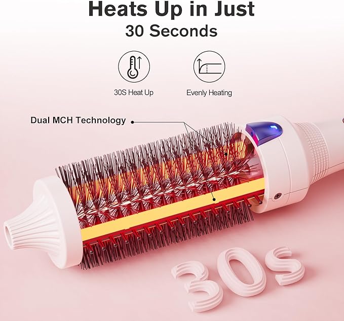 K&K Thermal Brush Curling Iron 1.77 Inch Ceramic Tourmaline Ionic Hair Styler for Loose & Voluminous Curls, Dual Voltage for Long Hair
