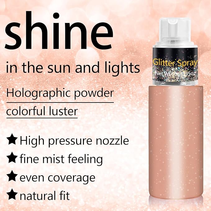 Hair and Body Glitter Spray, Holographic Glitter Highlighter Powder, Face Body Clothes Shiny Glitter, Loose Shimmer Hairspray Festival Rave Prom Accessories, 10g (06# Champagne)