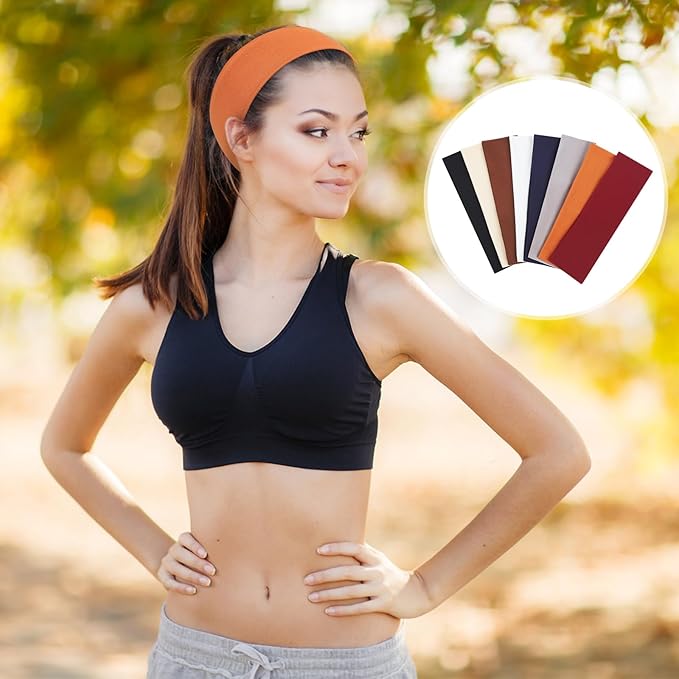 8 Pack Sport Headbands for Women, Elastic Soft Fabric Non-Slip Hair Bands Hair Warp for Daily Workout Yoga Running Sports, Combo 8