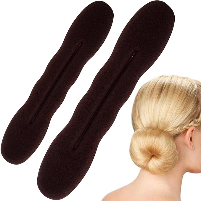 2pcs Sponge Hair Bun Maker, Hair Curler Bun Clip with 2 Sizes, Lazy Bun Updo Styling Accessories for Thin Thick Long Straight Curly Hairstyles- Brown