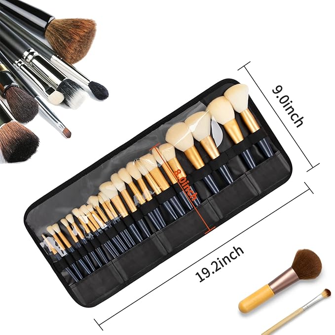 OCHEAL Makeup Brush Holder,Makeup Brush Organizer,Travel Makeup Brushes Bag Cosmetic Bags Pouch for Women Brushes Case Makeup Artist -Black Rhombus