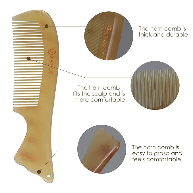 Horn Fine Tooth Comb - Anti-Static Hair Comb - Hair Styling Detangling Comb for Men, Women, and Kids - For All Hair Types