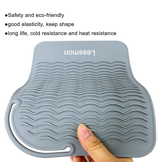 Heat Resistant Mat for Curling Irons, Hair Straightener, Flat Irons and Hair Styling Tools 9" x 6.5", Grey