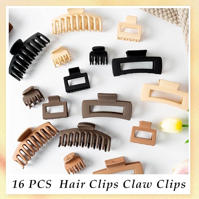 16 PCS 4.4" Large Hair Clips,Claw Clips,FDBJulyy Hair Clips for Women & Girls,4 Styles 4 Colors 16 Pack Strong Hold Matte Claw Hair Clip for Women Thick Hair & Thin Hair, 90's Vintage