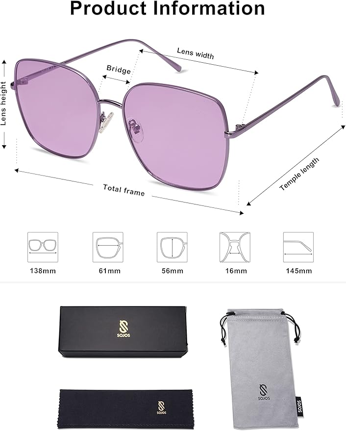 SOJOS Trendy Oversized Square Metal Frame Sunglasses for Women Men Retro Big Flat Lens UV Protection Sunglasses SJ1146