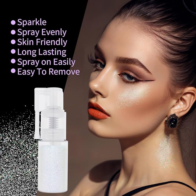 MEICOLY White Hair and Body Glitter Spray,Shinny Sparkle Glitter Spray for Clothes,Loose Shimmer Hairspray for Festival Rave Makeup/Stage Performance,Lightweight,25g/0.88OZ
