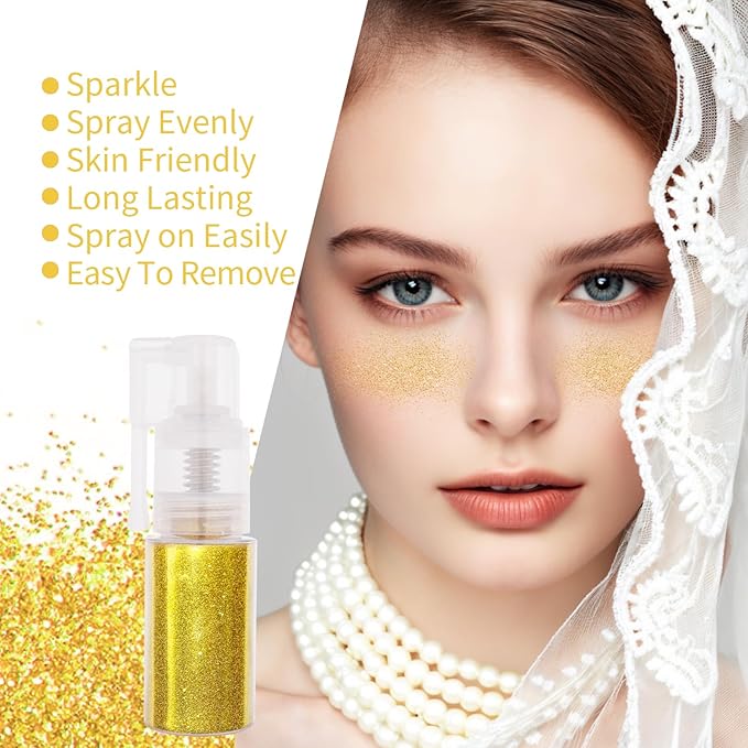 MEICOLY Gold Hair and Body Glitter Spray,Shinny Sparkle Glitter Spray for Clothes,Loose Shimmer Hairspray for Festival Rave Makeup/Stage Performance,Lightweight,25g/0.88OZ