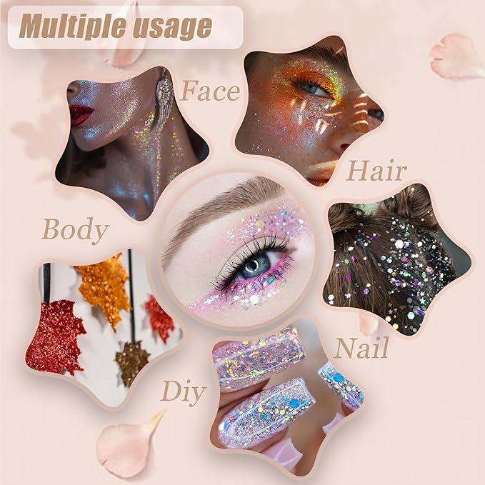 Face Body Glitter, Hair Glitter Sparkles Chunky Face Glitter Gel for Girls Makeup Singer Concerts Mermaid Festival Sequins Face Paint (3pc Blue)