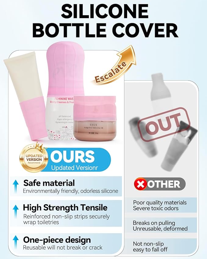 12 Pack Travel Essentials Silicone Bottle Covers, Cruise Ship Essentials,Travels Essentials for Women Men,Elastic Sleeves for Leak Proofing,Travel Size Toiletries,Accessories Luggage