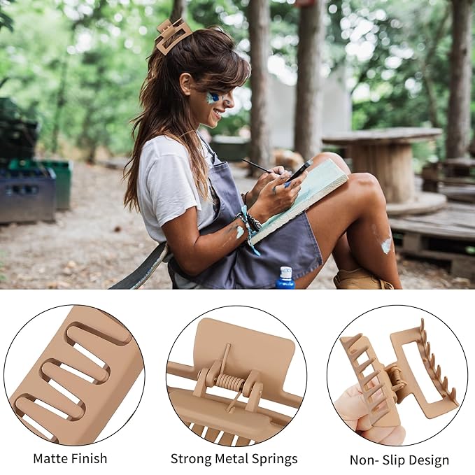 Hair Clip, 3.5 Inch Medium Hair Claw Clips 6 Pack for Women - Brown Hair Accessories