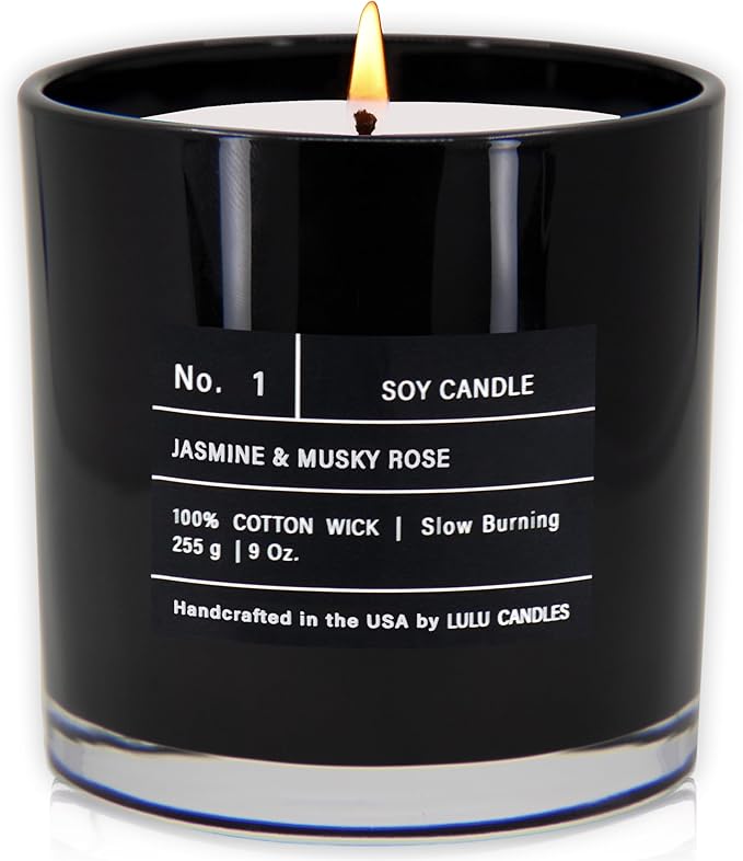 Lulu Candles | Jasmine & Musky Rose | Luxury Scented Soy Jar Candle | Hand Poured in The USA | Highly Scented & Long Lasting | 9 Oz.