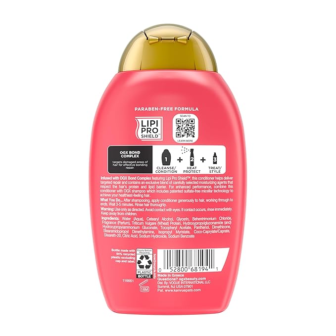 OGX Repair & Protect Bond Protein Repair Conditioner, Lightweight Conditioner Targets Damaged Areas of Hair for Effective Bond Repair, Sulfate-Free Surfactants, 13 fl. oz