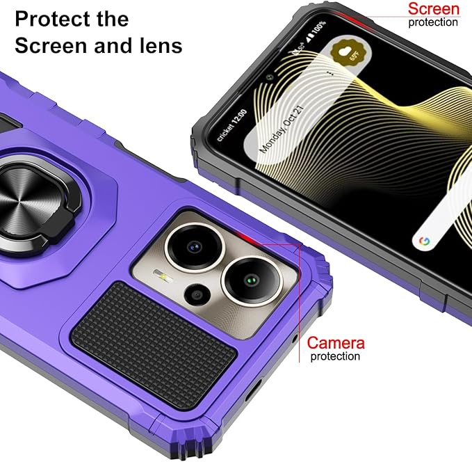 for Cricket Outlast 5G Phone Case/AT&T Motivate Pro 5G Phone Case with Screen Protector,Dual Layer Military Grade Protection with Ring Stand for Cricket Outlast 5G 2024/ATT Motivate Pro 5G Purple