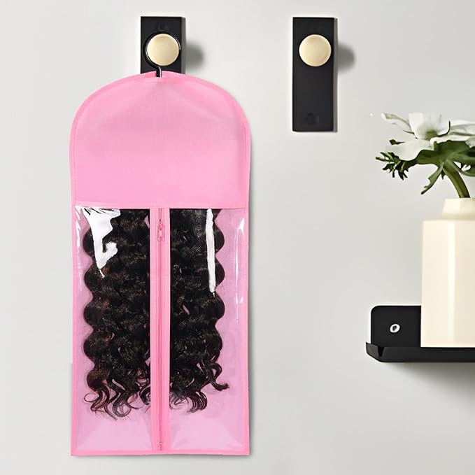 2PCS Wig Holder Wig Storage Portable Wig Bags Storage with Hanger Hair Extension Holder for Styling Wig Storage Bags Wig Organizer for Multiple Wigs Stand Hair Extensions, Wigs & Accessories (Pink)