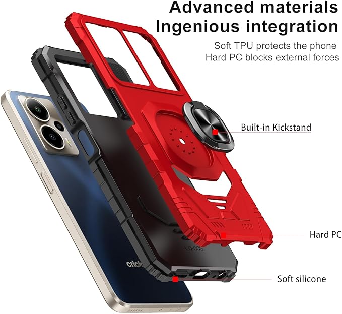 for Cricket Outlast 5G 2024 Case/AT&T Motivate Pro 5G Case with Screen Protector,Dual Layer Military Grade Protection with Ring Stand Phone Case for Cricket Outlast 5G/ATT Motivate Pro 5G Red