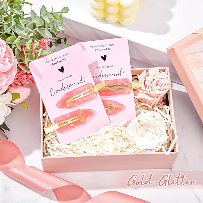 20PCS Bridesmaid Hair Clips - No Bend, Creaseless Pink Hair Accessories for Bride, Women & Girls (20Pcs/10Cards)