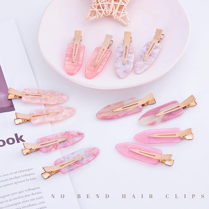 No Crease Creaseless No Bend Hair Clips For Styling Non Slip Flat Clips For Makeup Hair Accessories For Women,Pink,12 PCS