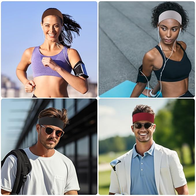 8 Pack Sport Headbands for Women, Elastic Soft Fabric Non-Slip Hair Bands Hair Warp for Daily Workout Yoga Running Sports, Combo 8