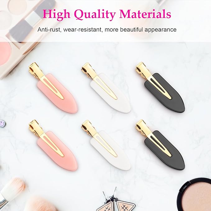 D 6 Pcs No bend Hair Clips No Crease Hair Clip Makeup Clips for Women and Girls Flat Hair Clips for Hairstyling Salon Golden Handle