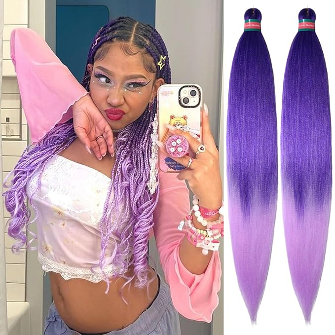 Ombre Purple Pre stretched Braiding Hair 2 Packs Pre feathered Braid Hair Extensions 30 Inches Hair Braids