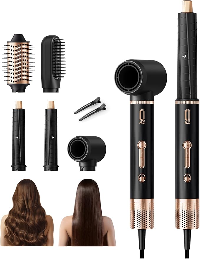 5 in 1 High-Speed Hot Air Styler - Professional Frizz-Free Hair Dryer Brush with Negative Ions, Fast Drying Blow Dryer Brush, No Heat Damage, Auto-Wrap Curl, Volumize, Straighten