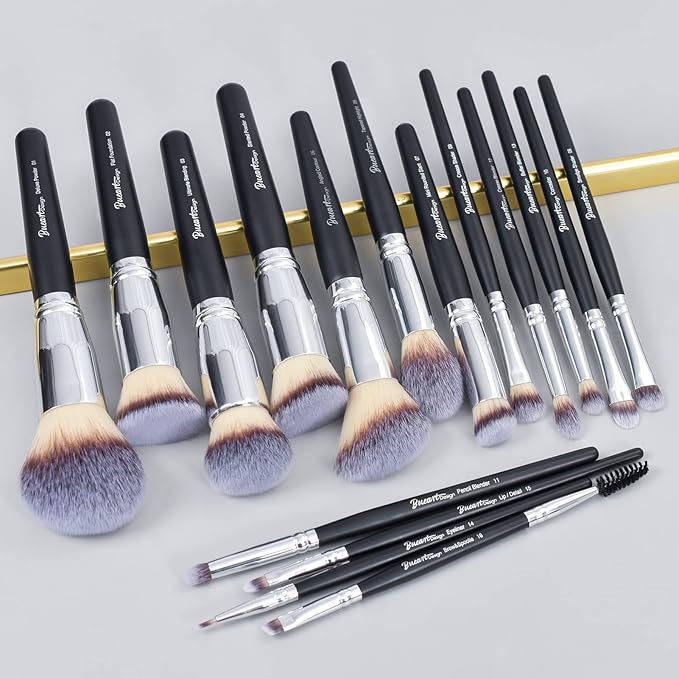 Bueart Design 19Pcs ULTRA SOFT Black labeled Makeup Brushes set Contains large powder Flat Foundation Blending Blush Face contour Concealers Brush (16Pcs Matte Black S)