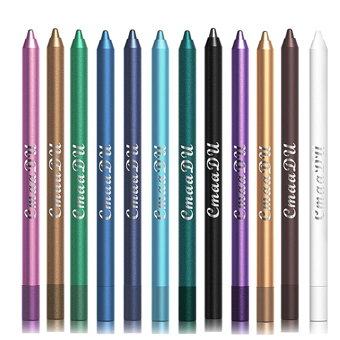 12 Colorful Eyeliner Pen Set, Eye Shadow Pencil, Pearl Eyeliner Kit Metallic Glitter Colored Eye liner for Women Eye&Lip Liner Professional Waterproof Eye Makeup
