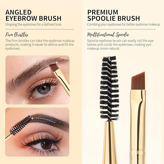 Docolor Eyebrow Brush Duo Eyebrow Spoolie Professional Angled Eye Brow Brush Perfect for Lining and Shaping Brows, Spoolie for Brows or Lashes White