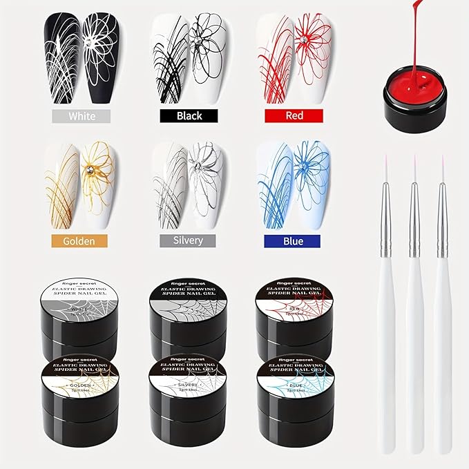6Colors Spider Gel Nail Polish Set Wire Drawing Gel With Nail Art Brushes