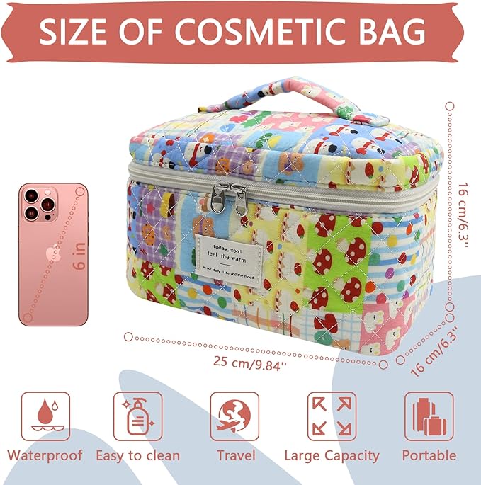 1pc Large Makeup Bag, Cute Cosmetic Bag for Women Girls, Floral Coquette Aesthetic Toiletry Bag, Travel Make Up Organizer Bag (colourful)