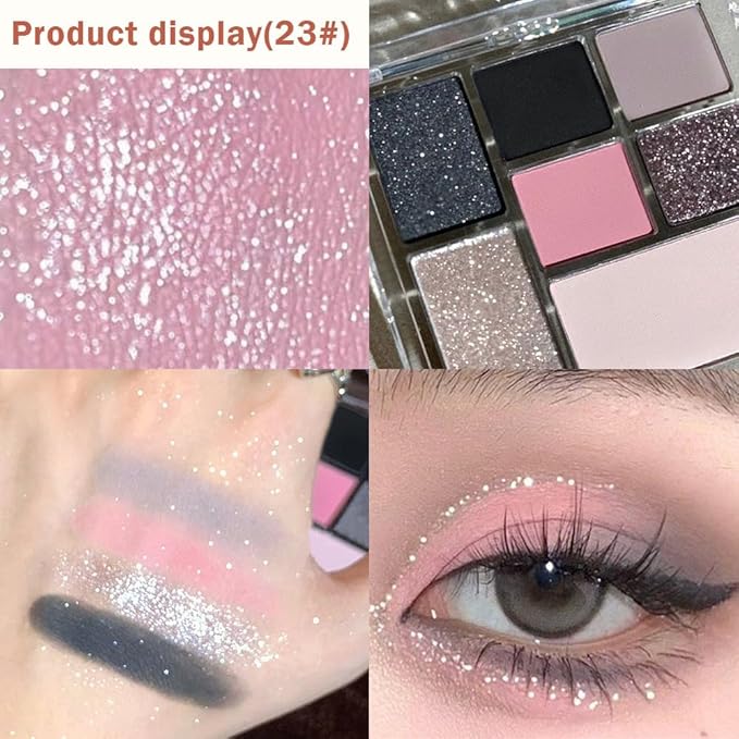 Seven Color Matte Shimmer Eyeshadow Makeup Palette,7 Black Gray Nude & Dark Pink Dark Purple Dark Blue Series Silky Pressed Powder Eye shadow, Daily Prom Makeup Eyeshadow Box, Vegan & Cruelty-Free 23#