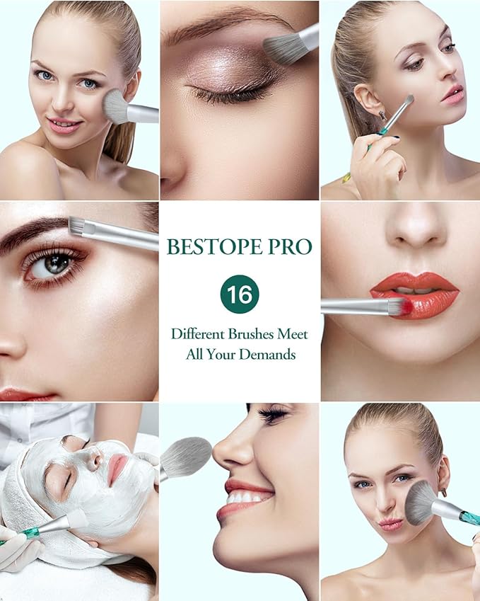 Makeup Brushes Set - BESTOPE PRO 16 Pcs Crystal handle Makeup Brush Set with 1 Silicone Face Mask Brush &15 Makeup Brushes Premium Synthetic Foundation Powder Shadows Makeup Brushes Kit