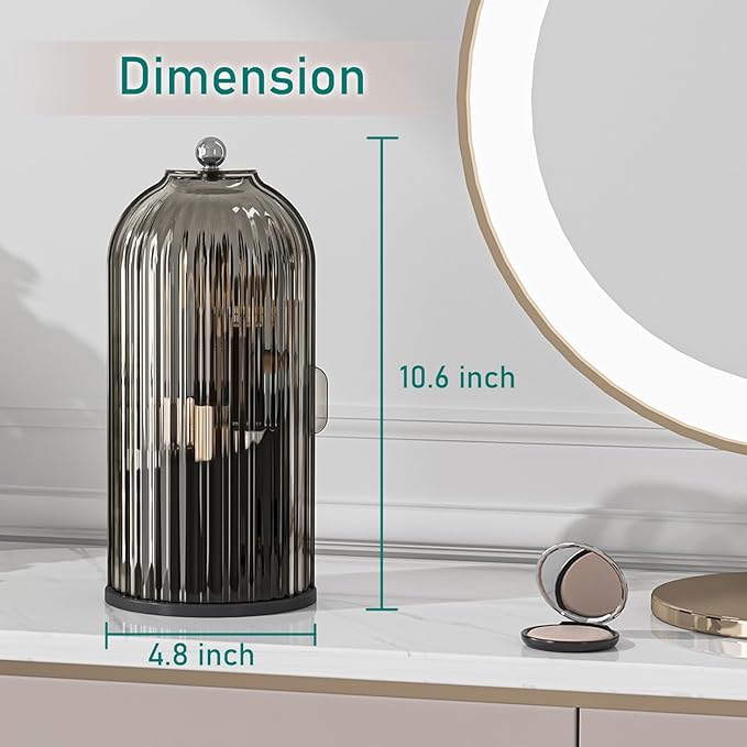 GAXmi Makeup Brush Holder with Lid Cosmetic Tools Organizer 360 Rotating Waterproof Dustproof Beauty Brushes Storage for Vanity, Black-Grey