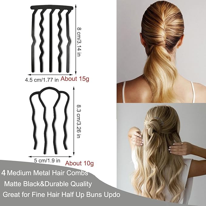 8 Piece Hair Side Combs French Twist Comb Metal Hair Fork Clip Teeth Hair Pin Stick for Updo Bun, U Shape Hair Combs Hair Tool for Vintage Hairstyle Hair Accessories