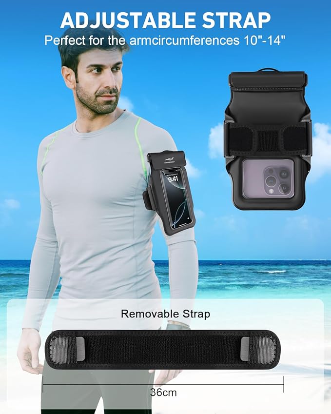 2-in-1 Underwater Waterproof Phone Pouch &Phone Armband for Phones up to 6.7", IPX8 Floating Waterproof Phone Case with Detachable Strap, Dry Bags Waterproof, Beach Vacation Essentials