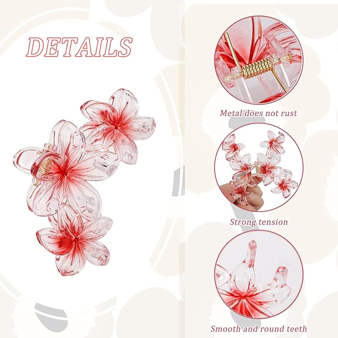 6Pcs Flower Hair Clips for Women, Non-Slip Matte Hawaiian Plumeria Hair Accessories, Large Banana Cute Clip Beach Flower (Pearlescent Color)