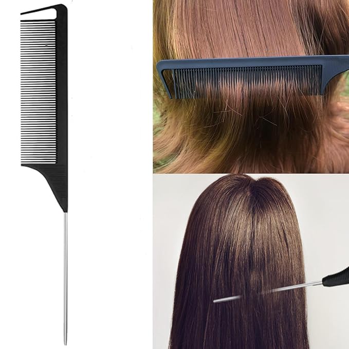 5Pcs Slick Hair Brush Set with 2Pcs Topsy Hair Tail Tool 1Pcs Bristle Teasing Hair Brushes 1Pcs Edge Brush 1Pcs Rat Tail Comb Woman,Girls,Hair Flyaways Styling,Edge&Back Combing biack