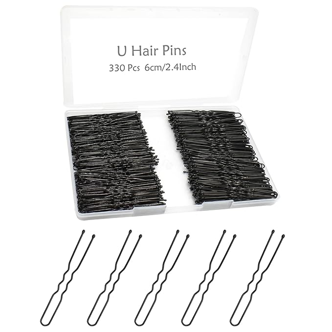 330 Count U Shaped Hair Pins for Buns, YINGFENG 2.4 inch Bun Pins Black Hair Pins for Women Girls with Storage Box, Hair Accessories for All Hair Types